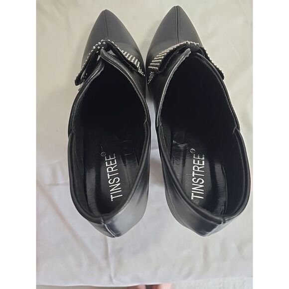 Tinstree Black Pointed Toe‎ Bootie With Silver Studded Bow Size 9 - Picture 8 of 11